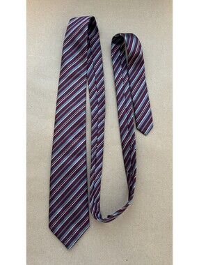 Paco Rabanne diagonal stripped silk tie made in Italy in burgandy and blue